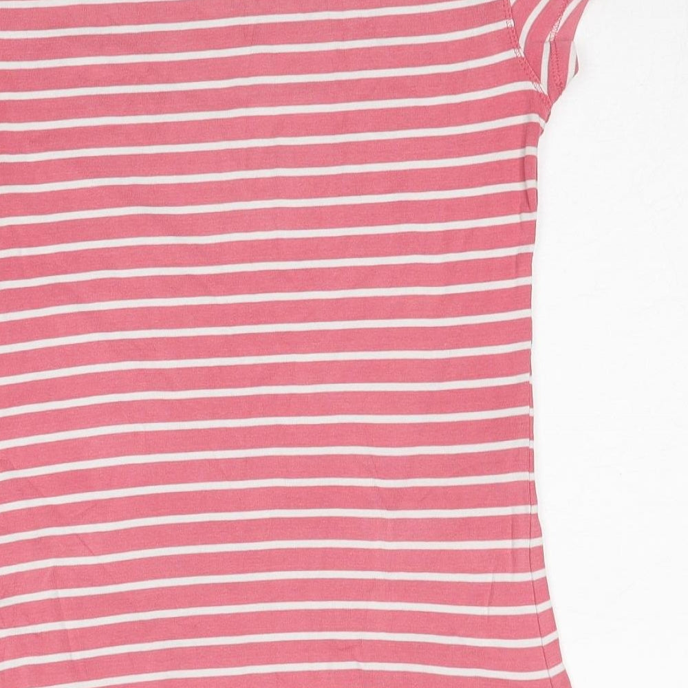 Marks and Spencer Womens Pink Striped Cotton Basic T-Shirt Size 10 Boat Neck