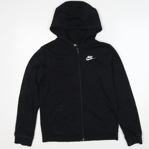 Nike Boys Black Cotton Full Zip Hoodie Size 11-12 Years Pullover - Age 11-13 Years