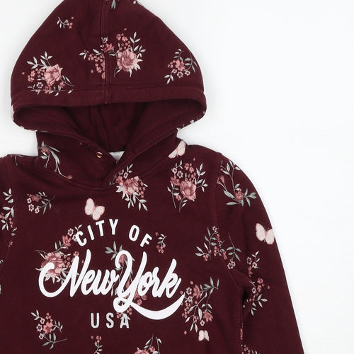 H&M Girls Red Floral Cotton Pullover Hoodie Size 10-11 Years Pullover - Age 10-12 Years City Of New York USA