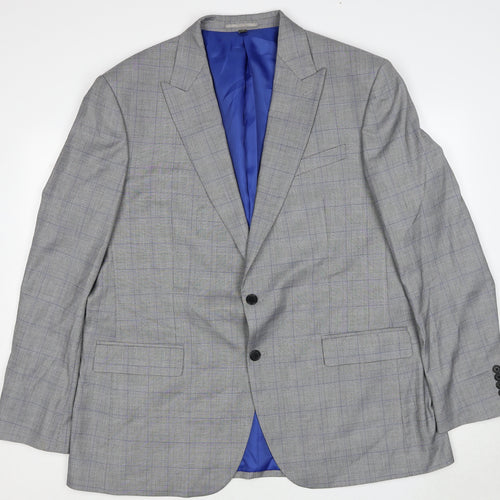 Marks and Spencer Mens Grey Plaid Polyester Jacket Suit Jacket Size 46 Regular