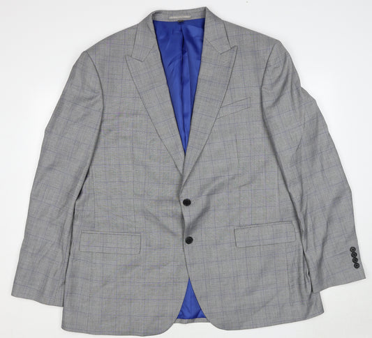 Marks and Spencer Mens Grey Plaid Polyester Jacket Suit Jacket Size 46 Regular