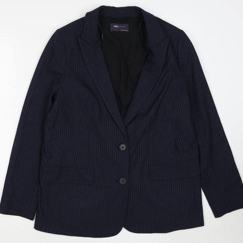 Marks and Spencer Womens Blue Pinstripe Polyester Jacket Suit Jacket Size 14