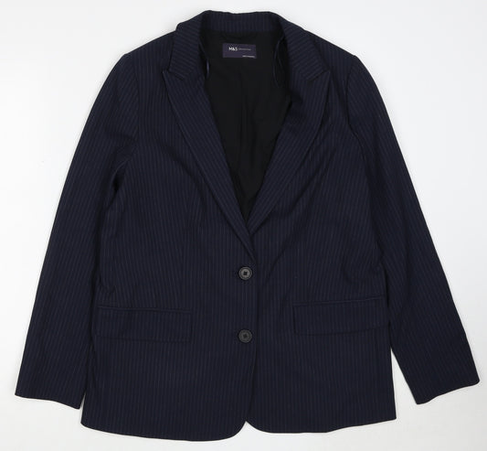 Marks and Spencer Womens Blue Pinstripe Polyester Jacket Suit Jacket Size 14