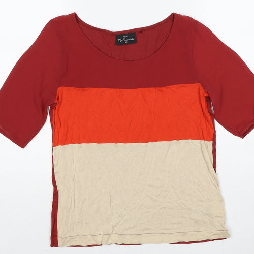 NEXT Womens Red Colourblock Viscose Basic T-Shirt Size 10 Round Neck