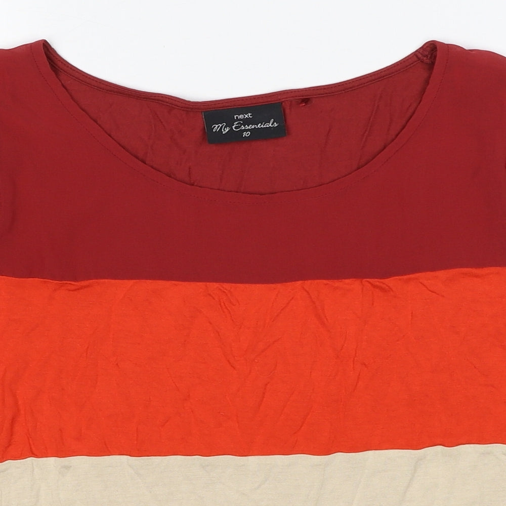 NEXT Womens Red Colourblock Viscose Basic T-Shirt Size 10 Round Neck