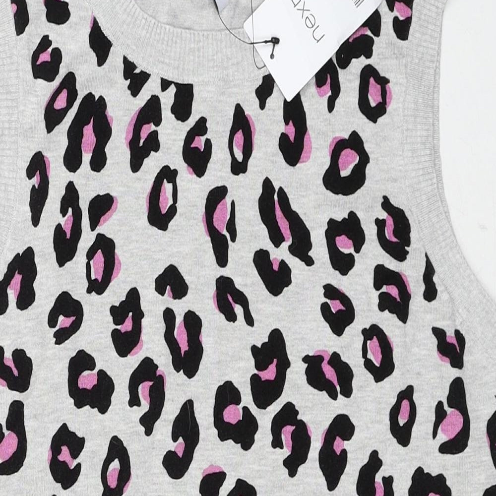 NEXT Womens Grey Round Neck Animal Print Viscose Vest Jumper Size M - Leopard Print