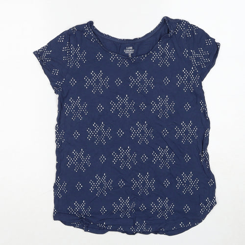 Gap Womens Blue Geometric Viscose Basic T-Shirt Size S Round Neck