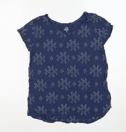 Gap Womens Blue Geometric Viscose Basic T-Shirt Size S Round Neck