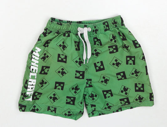 Minecraft Boys Green Geometric Polyester Bermuda Shorts Size 4-5 Years Regular Drawstring - Minecraft