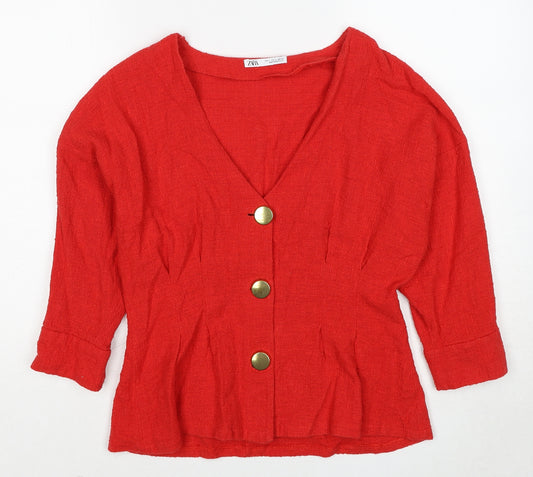 Zara Womens Red Jacket Size L Button