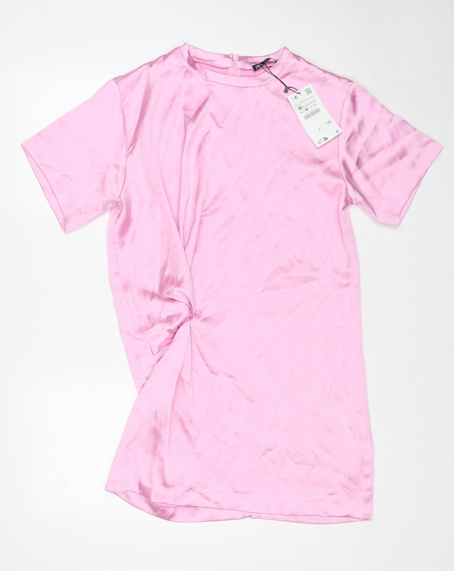 Zara Womens Pink Polyester T-Shirt Dress Size M Round Neck Zip