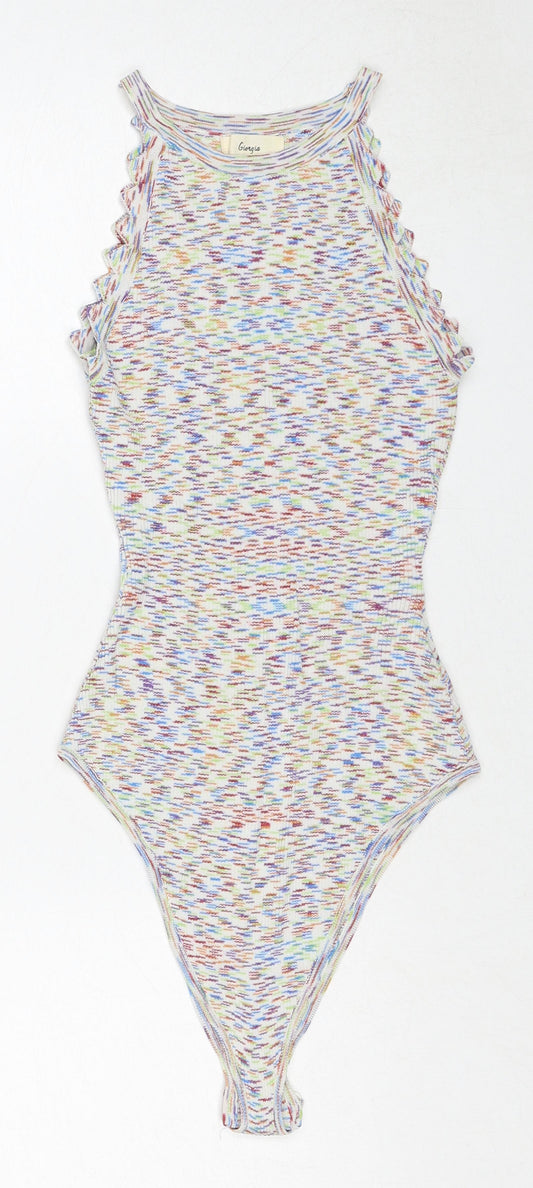 Georgia Womens Multicoloured Geometric Nylon Bodysuit One-Piece Size S Snap
