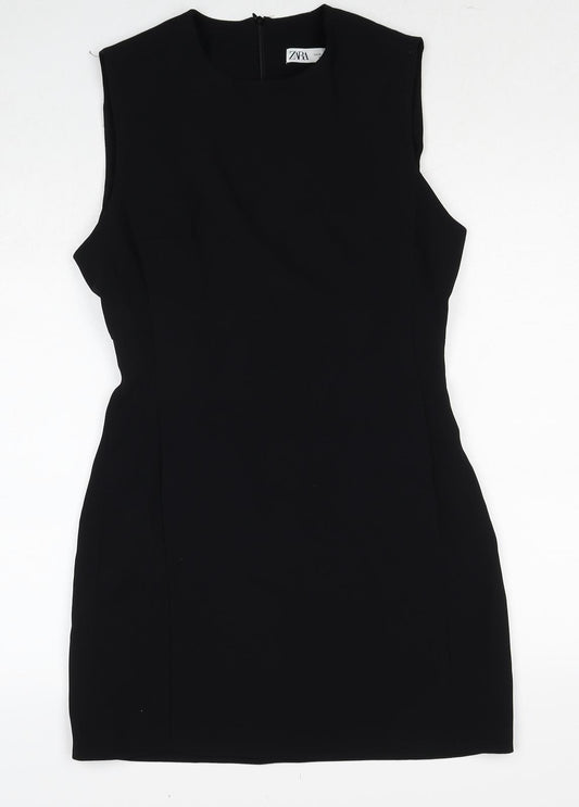 Zara Womens Black Polyester Shift Size M Round Neck Zip