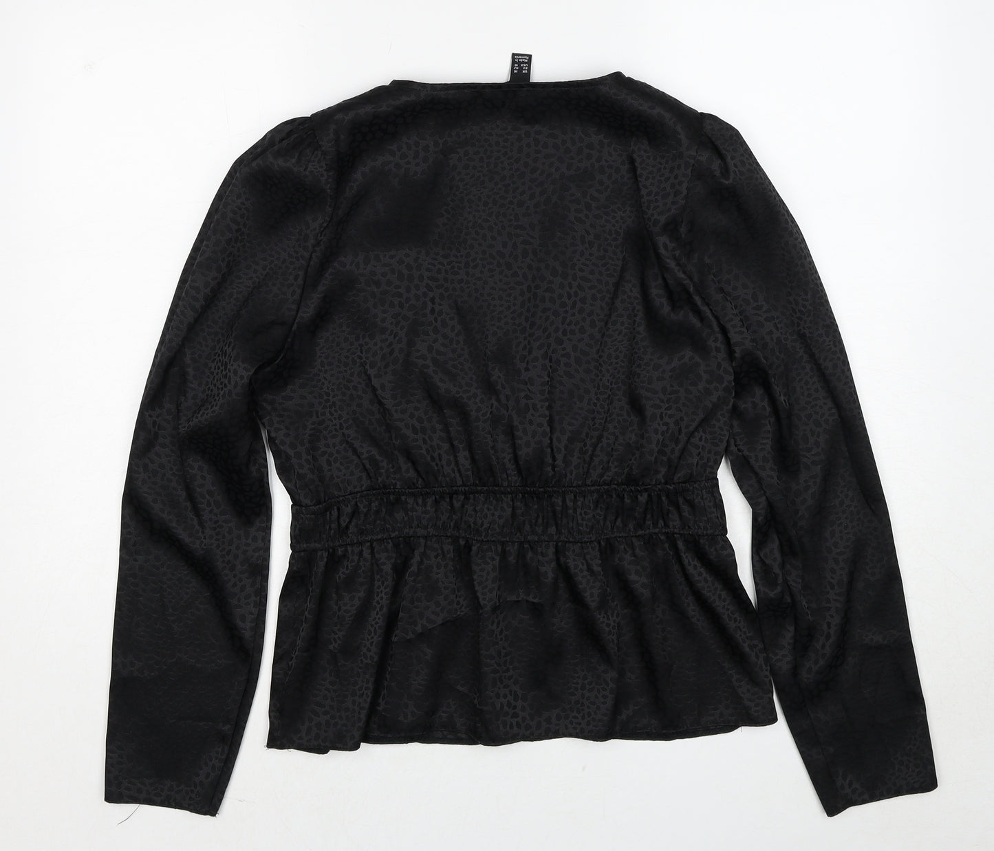 New Look Womens Black Geometric Polyester Basic Blouse Size 14 V-Neck