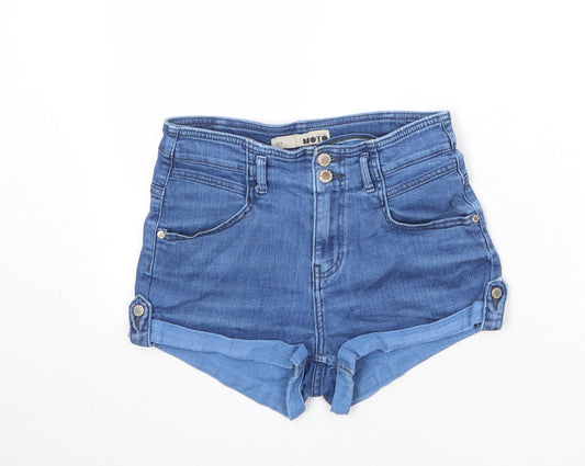 Topshop Womens Blue Cotton Hot Pants Shorts Size 28 in Regular Zip