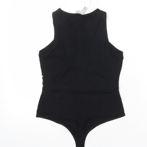 ASOS Womens Black Viscose Bodysuit One-Piece Size 8 Snap - Lace Detail