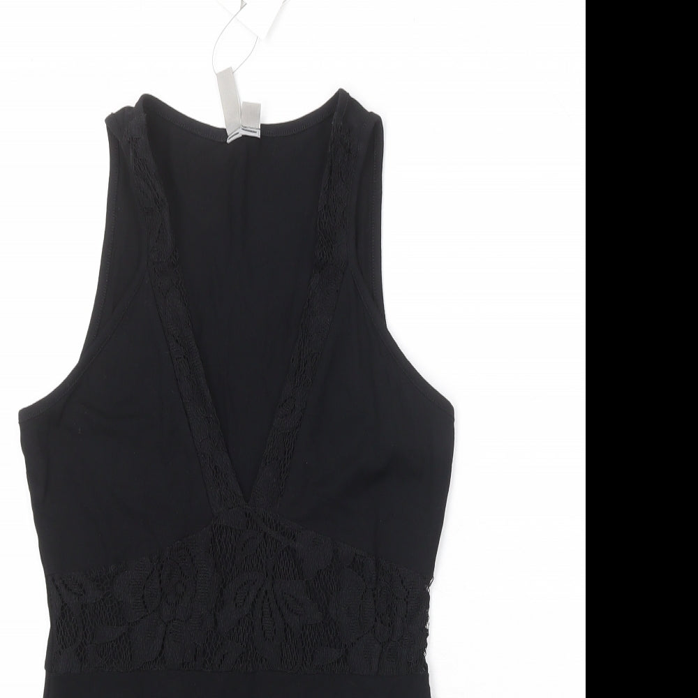 ASOS Womens Black Viscose Bodysuit One-Piece Size 8 Snap - Lace Detail