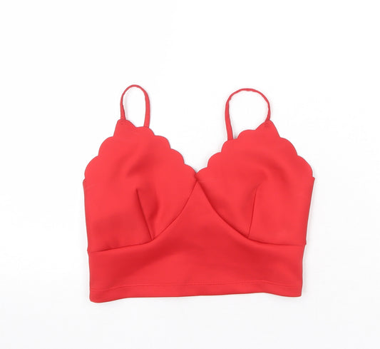 New Look Womens Red Polyester Cropped Tank Size 8 V-Neck - Bralette