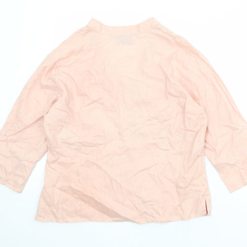 Principles Womens Pink Linen Basic Blouse Size 16 V-Neck - Crochet Detail