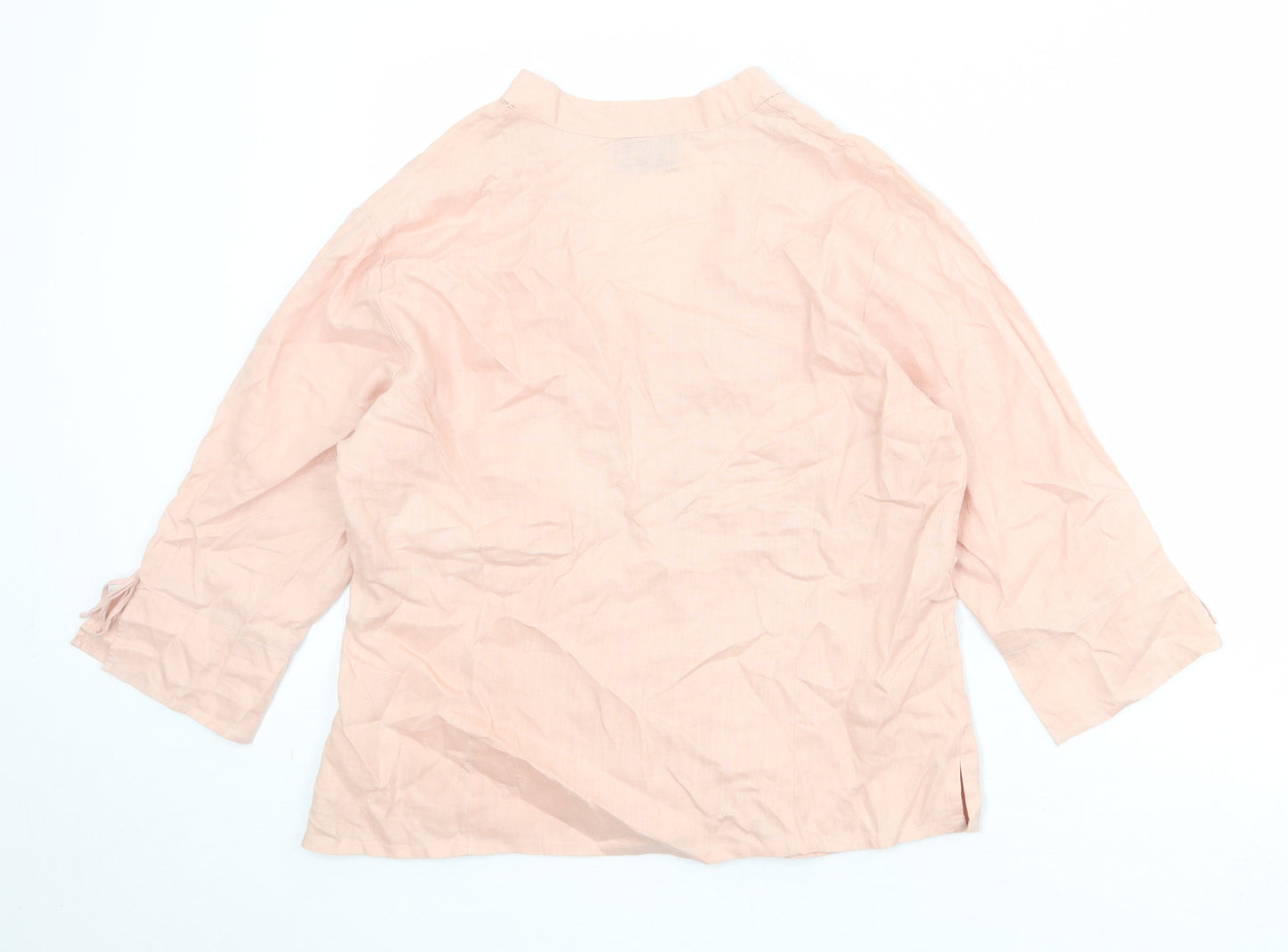 Principles Womens Pink Linen Basic Blouse Size 16 V-Neck - Crochet Detail