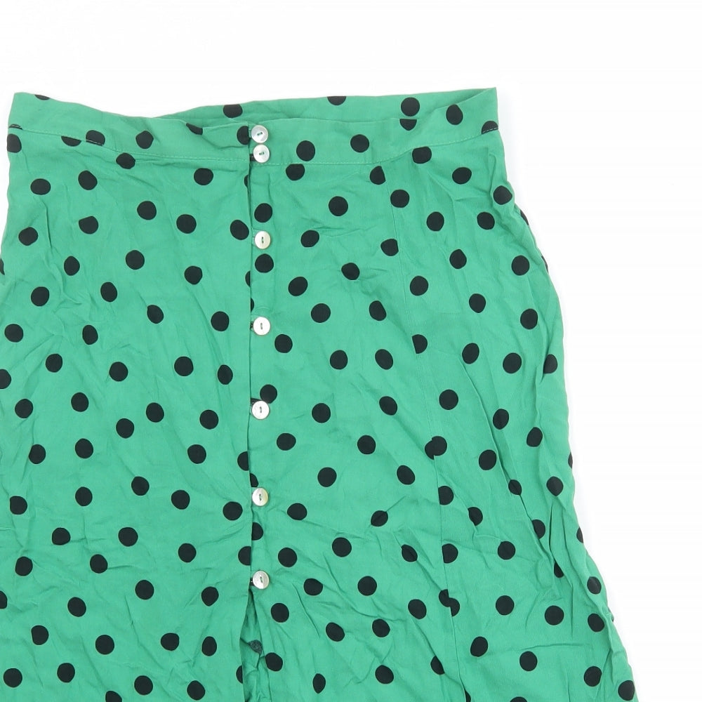 Miss Selfridge Womens Green Polka Dot Viscose A-Line Skirt Size 12 Button