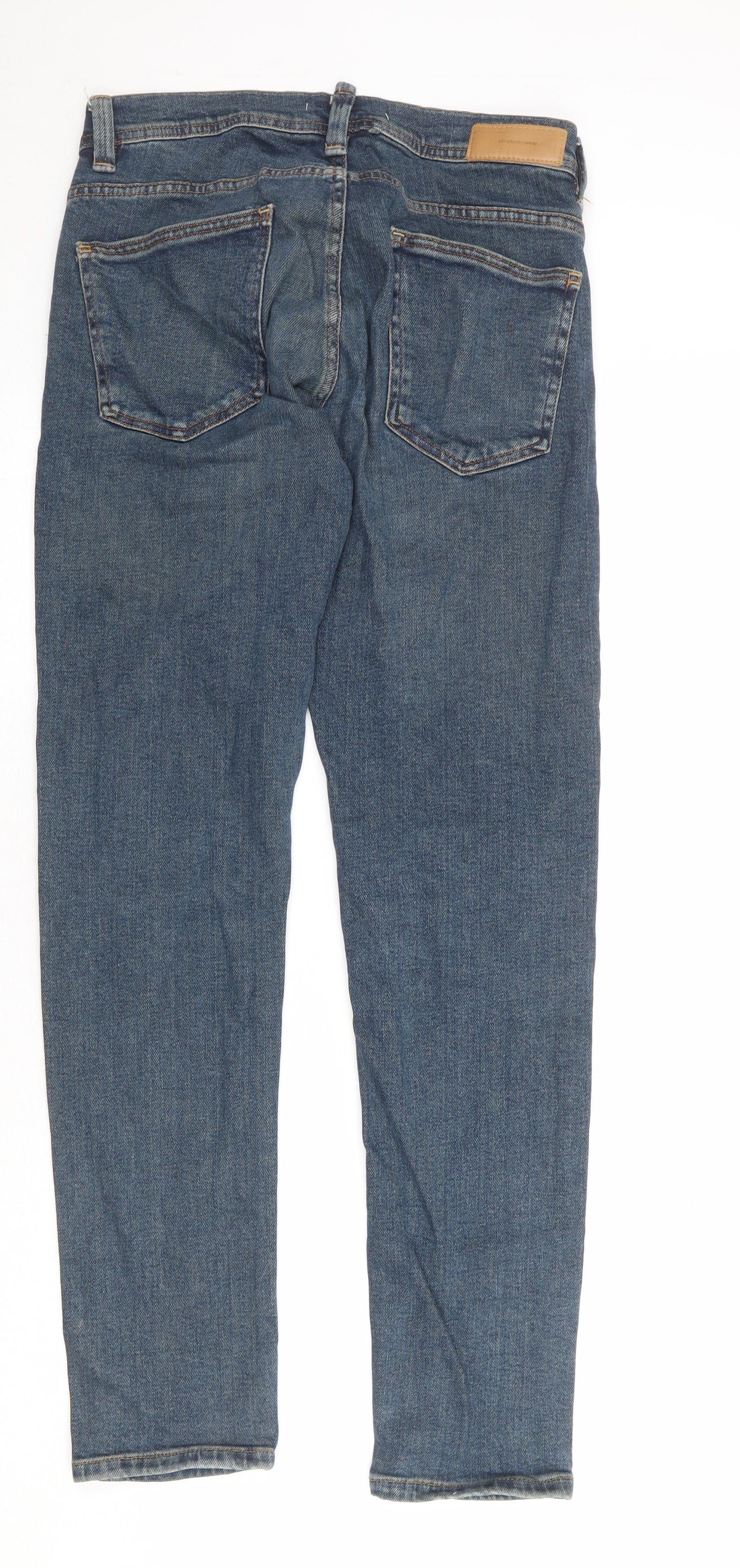 Zara Mens Blue Cotton Straight Jeans Size 30 in Regular Zip