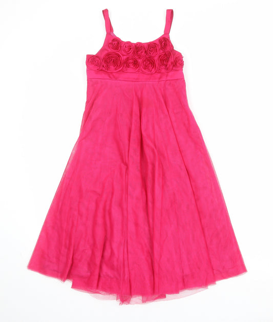 Monsoon Girls Pink Polyester Ball Gown Size 8-9 Years Round Neck Zip