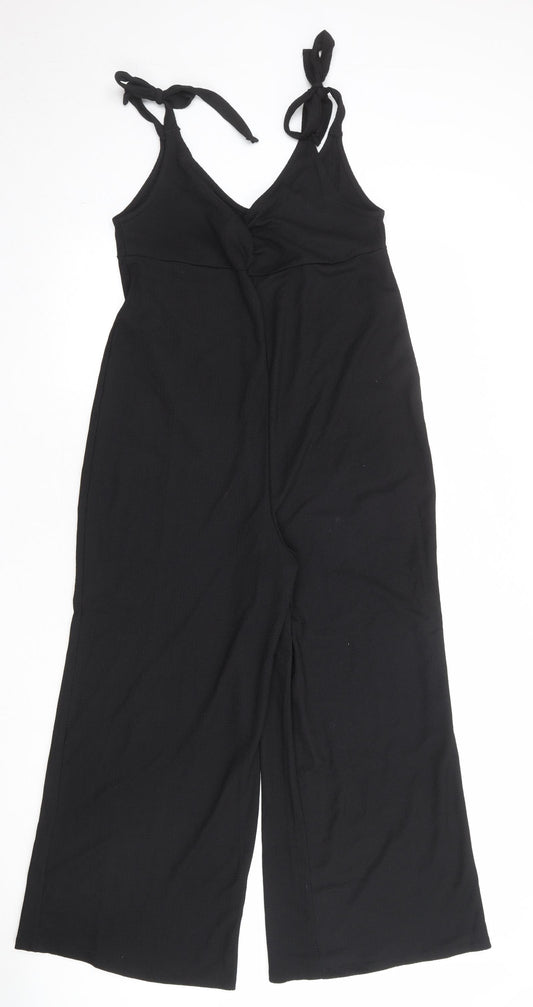 Topshop Womens Black Polyester Jumpsuit One-Piece Size 10 Tie - Tie Shoulder Detail