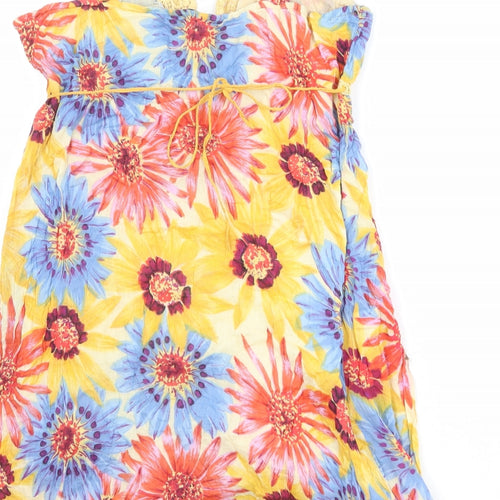 New Look Womens Multicoloured Floral Cotton Tank Dress Size 16 V-Neck Pullover - Crocheted Lace Detail
