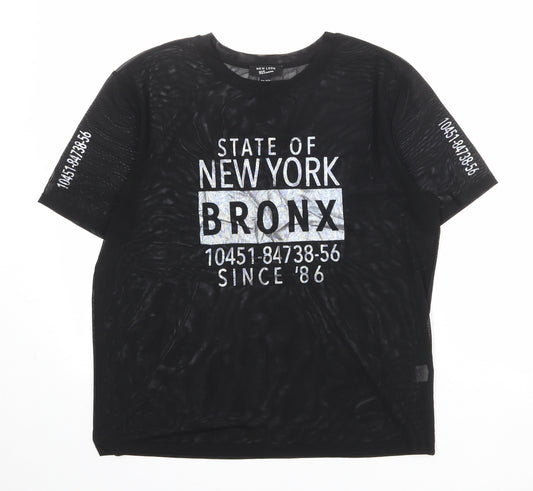 New Look Girls Black Polyester Basic T-Shirt Size 14-15 Years Round Neck Pullover - State of New York