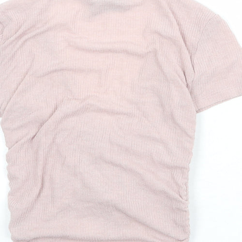 Out From Under Womens Pink Polyester Cropped T-Shirt Size XS V-Neck