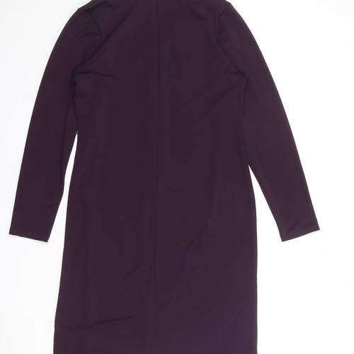 Marks and Spencer Womens Purple Polyester Sheath Size 18 V-Neck Zip