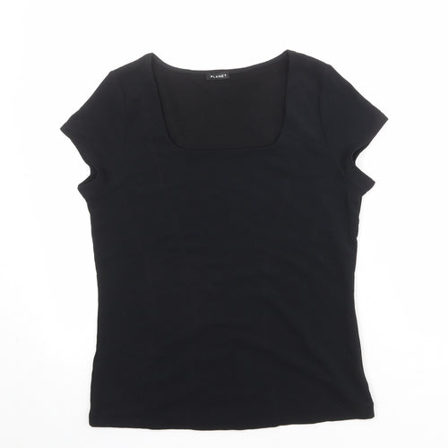 Planet Womens Black Nylon Basic T-Shirt Size M Round Neck