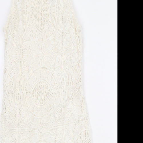 Superdry Womens Ivory Cotton Slip Dress Size M Round Neck Zip