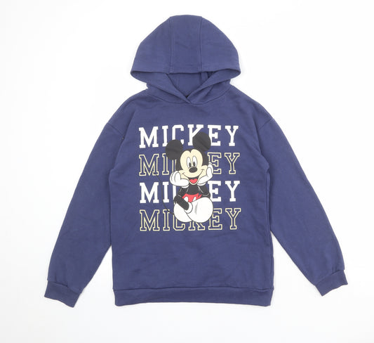 Disney Girls Blue Cotton Pullover Hoodie Size 12-13 Years Pullover - Mickey Mouse