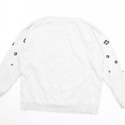 NEXT Womens Grey Animal Print Cotton Pullover Sweatshirt Size L Pullover - Leopard Pattern