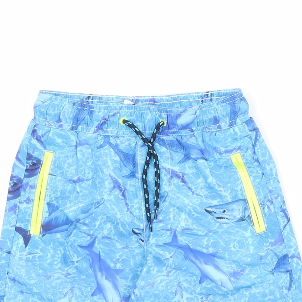 Dunnes Stores Boys Blue Geometric Polyester Bermuda Shorts Size 6 Years Regular Drawstring - Swim Shorts