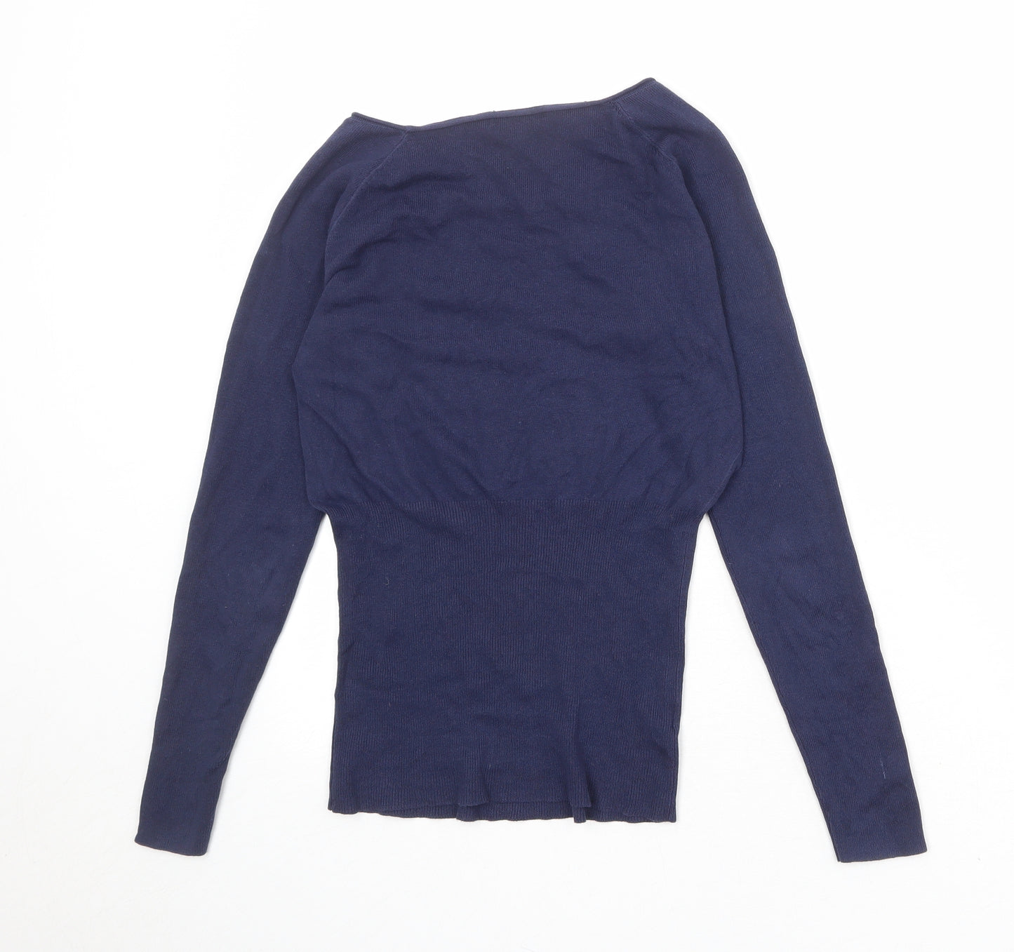 Mango Womens Blue Boat Neck Acrylic Pullover Jumper Size M