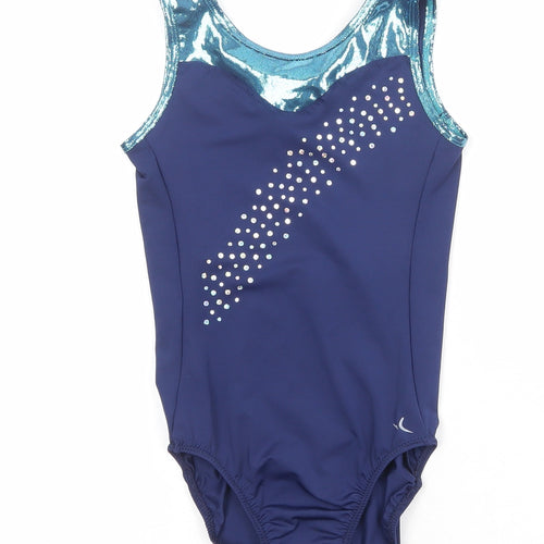 DECATHLON Girls Blue Geometric Polyester Bodysuit One-Piece Size 10 Years Pullover - Swimsuit
