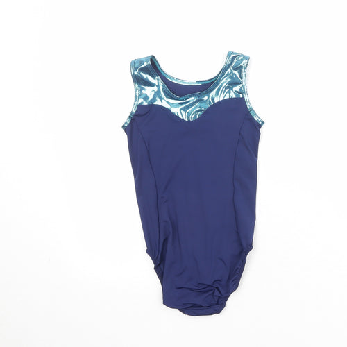 DECATHLON Girls Blue Geometric Polyester Bodysuit One-Piece Size 10 Years Pullover - Swimsuit
