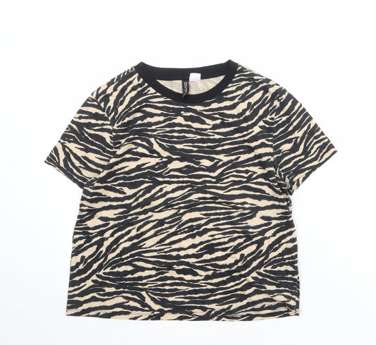 Divided by H&M Womens Black Animal Print 100% Cotton Basic T-Shirt Size S Round Neck - Zebra Print