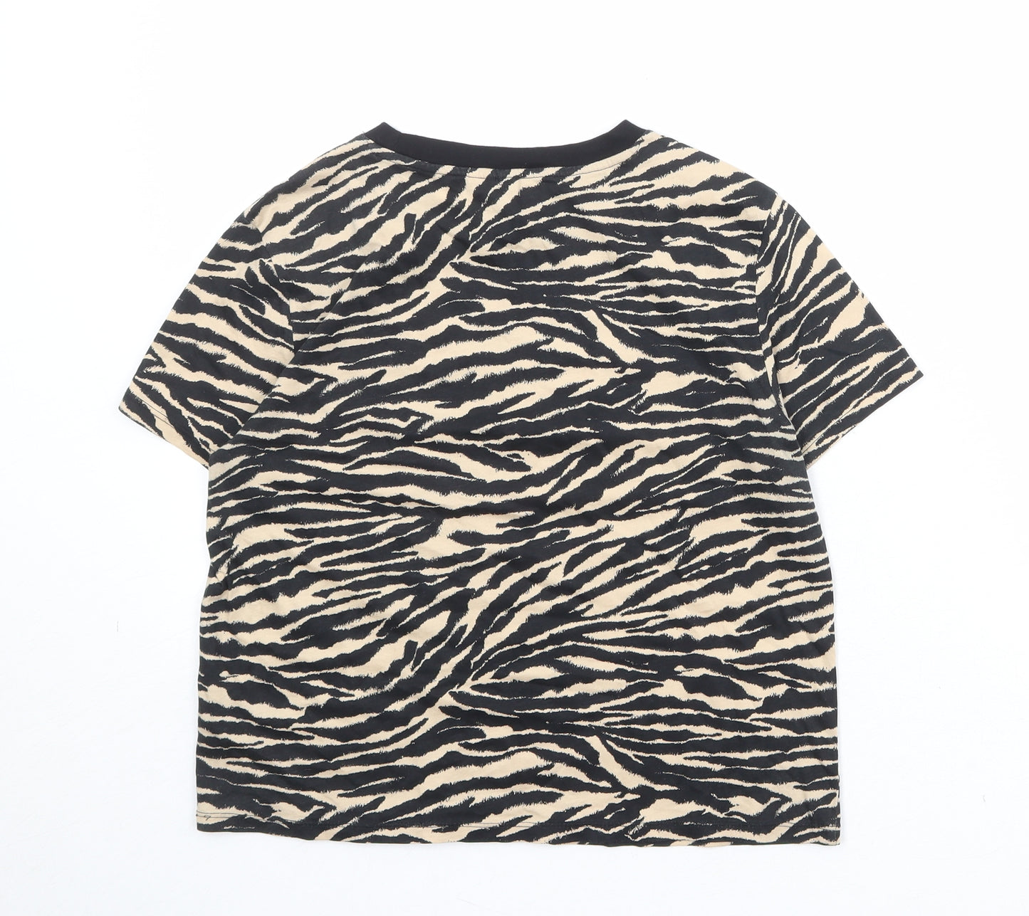 Divided by H&M Womens Black Animal Print 100% Cotton Basic T-Shirt Size S Round Neck - Zebra Print