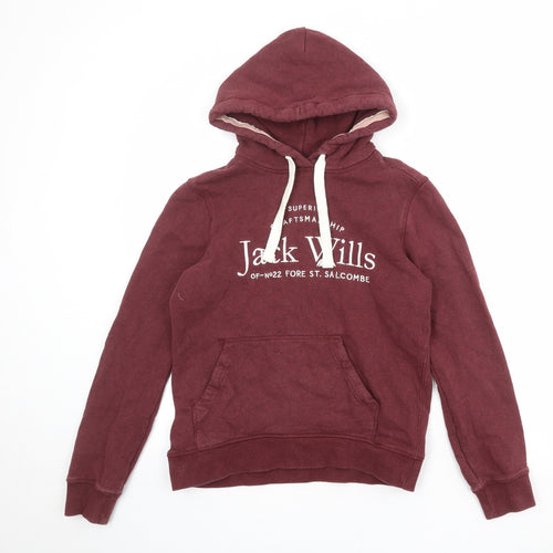 Jack Wills Womens Red 100% Cotton Pullover Hoodie Size 10 Pullover