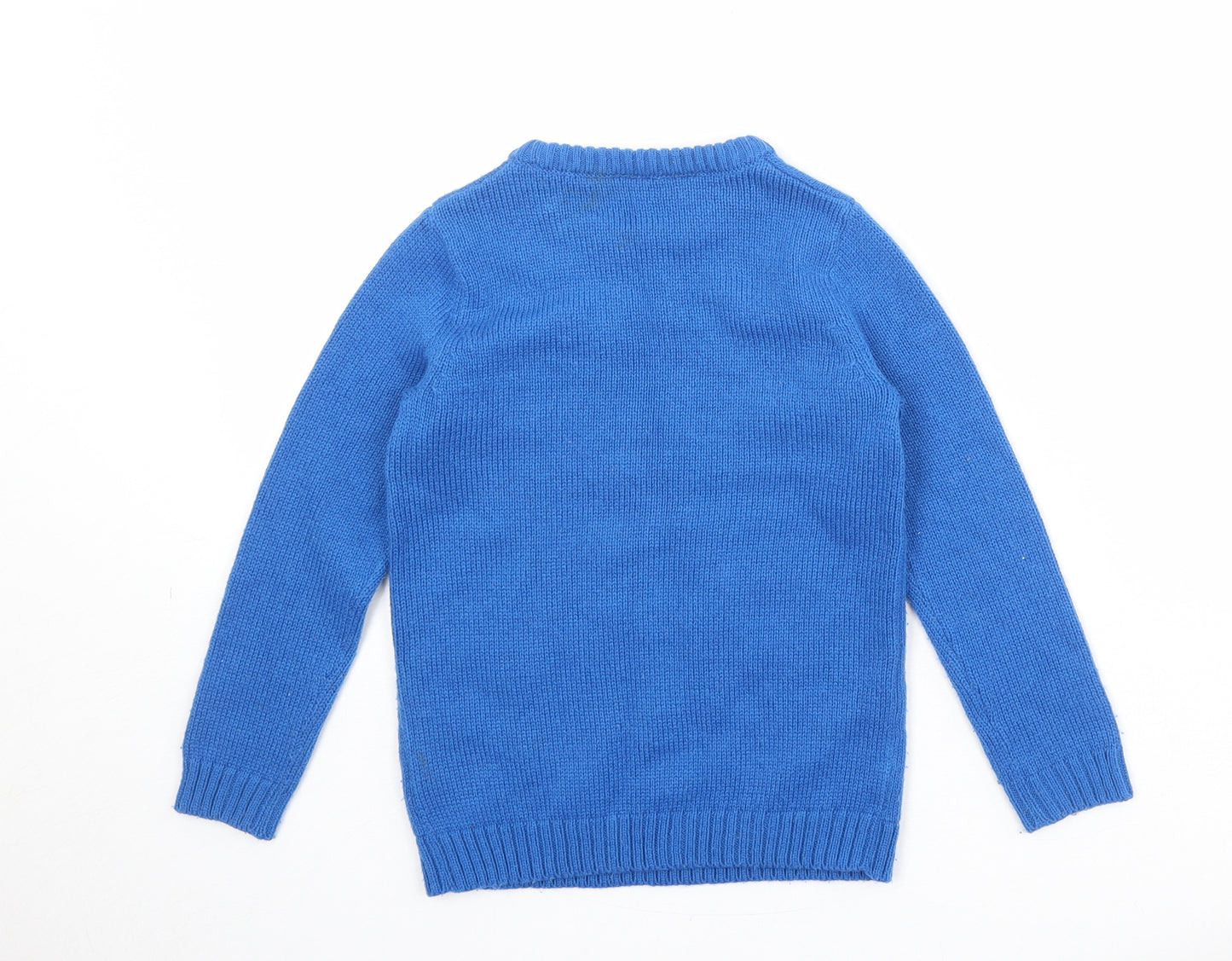 M&Co Boys Blue Round Neck Acrylic Pullover Jumper Size 5-6 Years Pullover - Penguin King Of Cool
