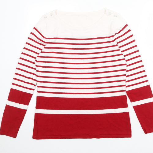 M&Co Womens Red Round Neck Striped Viscose Pullover Jumper Size 14