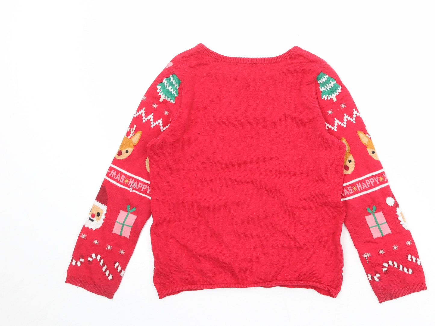 H&M Boys Red Round Neck Geometric Cotton Pullover Jumper Size 6-7 Years Pullover - Size 6-8 Years Christmas