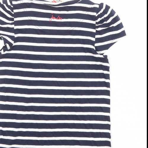 Joules Girls Blue Striped 100% Cotton Basic T-Shirt Size 9-10 Years Round Neck Pullover