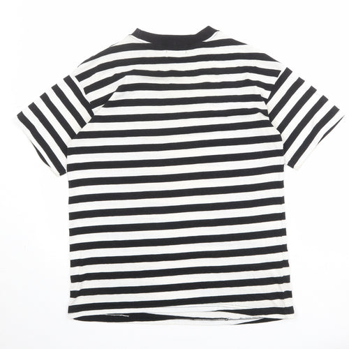 In the Style Womens Black Striped Polyester Basic T-Shirt Size 10 Round Neck