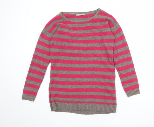 Marks and Spencer Womens Pink Round Neck Striped Wool Pullover Jumper Size 12