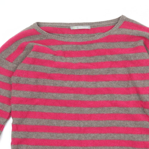 Marks and Spencer Womens Pink Round Neck Striped Wool Pullover Jumper Size 12